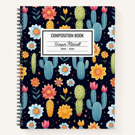 Spielerisches Cactus Pattern-Komposition-Notebook Notizblock (Vorderseite)
