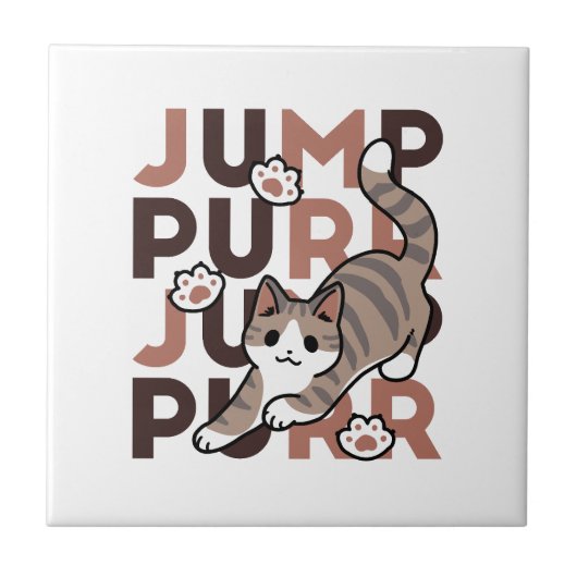 Spielerisches Cat Jump Design - Jump Purr Pun Artw Fliese (Vorderseite)