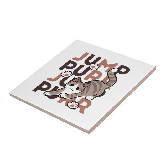 Spielerisches Cat Jump Design - Jump Purr Pun Artw Fliese (Seite)