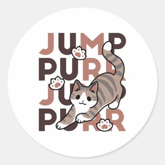 Spielerisches Cat Jump Design - Jump Purr Pun Artw Runder Aufkleber (Vorderseite)