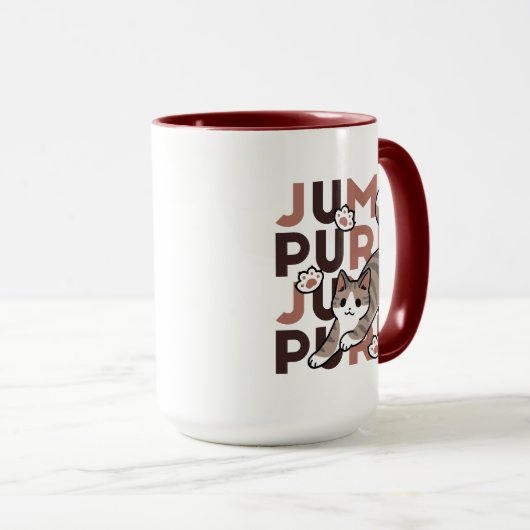 Spielerisches Cat Jump Design - Jump Purr Pun Artw Tasse (VorderseiteRechts)