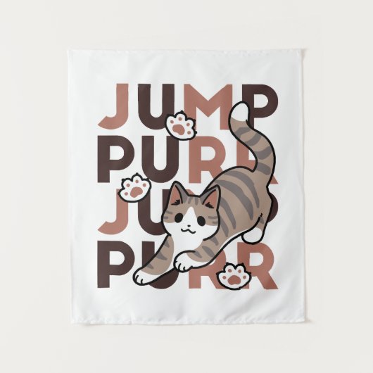 Spielerisches Cat Jump Design - Jump Purr Pun Artw Wandteppich (Vorderseite)