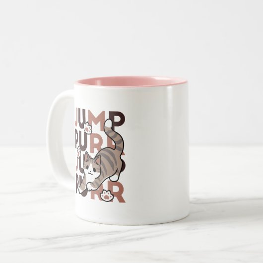 Spielerisches Cat Jump Design - Jump Purr Pun Artw Zweifarbige Tasse (Vorderseite Links)