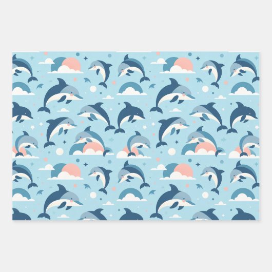 Spielerisches Delphinmuster Geschenkpapier Set (Vorderseite 2)