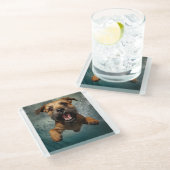 Spielerisches Design für Hunde unter Wasser Glasuntersetzer (Schrägansicht)