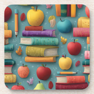 Spielerisches Design mit Büchern und Apple Getränkeuntersetzer