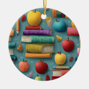 Spielerisches Design mit Büchern und Apple Keramik Ornament