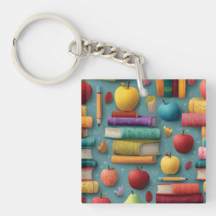 Spielerisches Design mit Büchern und Apple Schlüsselanhänger
