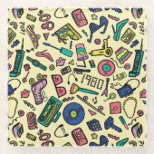 Spielerisches Doodle Art Pattern der 1980er Jahre Glasuntersetzer (Vorderseite)