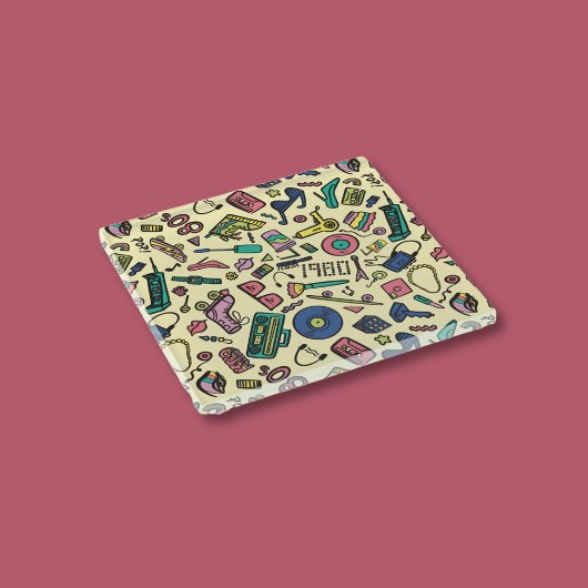 Spielerisches Doodle Art Pattern der 1980er Jahre Glasuntersetzer