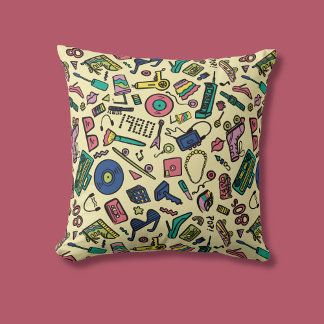 Spielerisches Doodle Art Pattern der 1980er Jahre Kissen