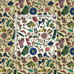 Spielerisches Doodle Art Pattern der 1980er Jahre Stoff