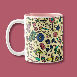 Spielerisches Doodle Art Pattern der 1980er Jahre Zweifarbige Tasse