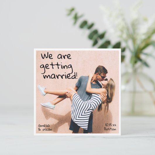 Spielerisches Handgeschriebenes Cutes Foto Casual Save The Date (Stehend Vorderseite)