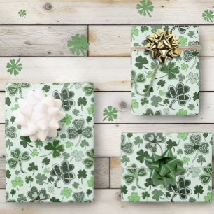 Spielerisches Hellgrünes Kleeblatt-Herzen-Muster k Geschenkpapier Set