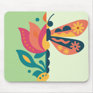 Spielerisches Insekt- und Blumengrafikdesign Mousepad