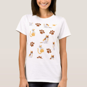 Spielerisches Katzenmuster - Niedlicher Cartoon Ki T-Shirt