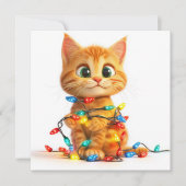 Spielerisches Kitten in Weihnachtsbeleuchtung Feiertagskarte (Vorderseite)