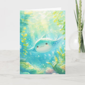 Spielerisches Manta Ray Schwimmen in Korallengewäs Karte