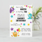 Spielerisches Monster Einladung zum Geburtstag (Stehend Vorderseite)