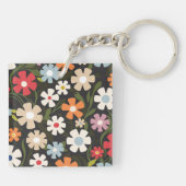 Spielerisches Multicolor-Blumengesteck mit schwarz Schlüsselanhänger (Rückseite)