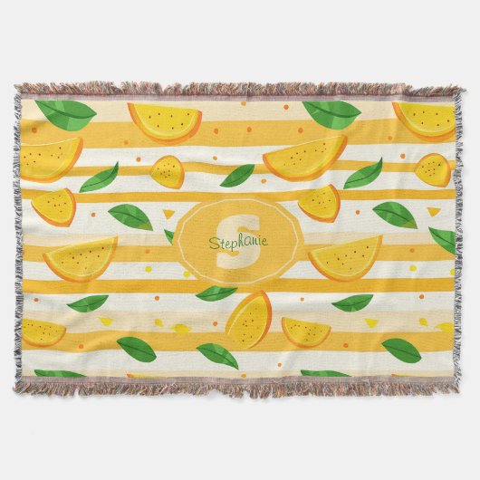 Spielerisches Orange Slice Muster mit grünen Blätt Decke (Vorderseite)