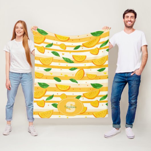 Spielerisches Orange Slice Muster mit grünen Blätt Fleecedecke (Beispiel)