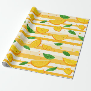 Spielerisches Orange Slice Muster mit grünen Blätt Geschenkpapier