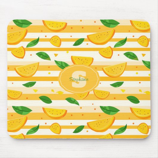 Spielerisches Orange Slice Muster mit grünen Blätt Mousepad (Vorne)