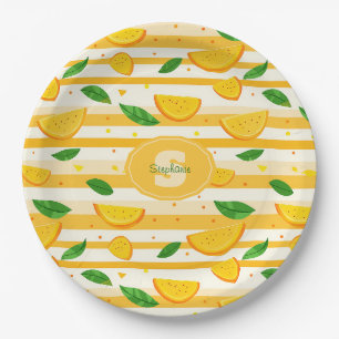 Spielerisches Orange Slice Muster mit grünen Blätt Pappteller