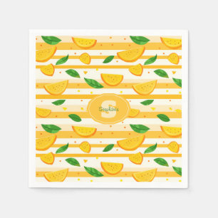 Spielerisches Orange Slice Muster mit grünen Blätt Serviette