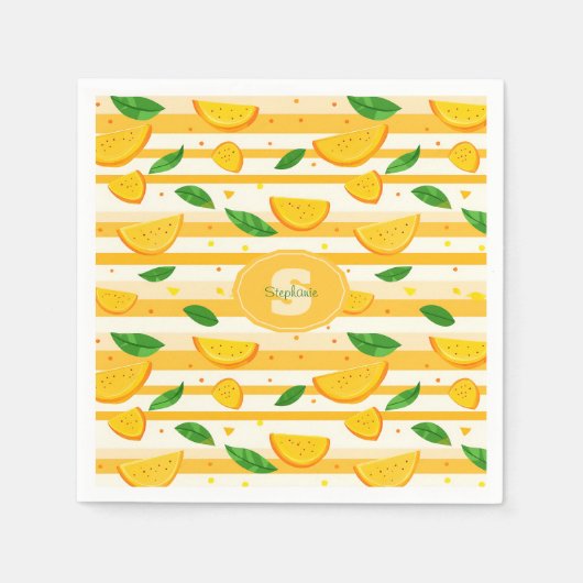 Spielerisches Orange Slice Muster mit grünen Blätt Serviette (Vorderseite)