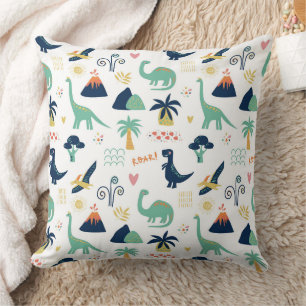 Spielerisches prähistorisches Dinosaurier- & Vulka Kissen