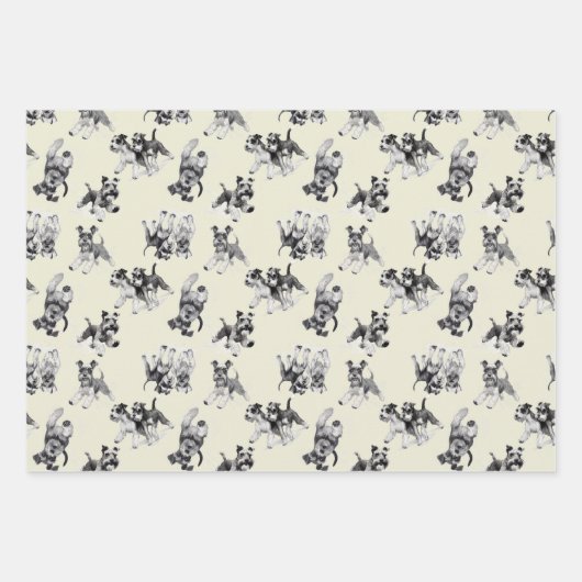 Spielerisches Schnauzer Dog Pattern Geschenkpapier Set (Vorderseite)