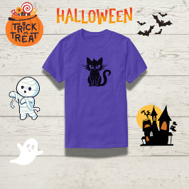 Spielerisches Schwarz-Katze-Halloween-Top T-Shirt