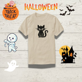 Spielerisches Schwarz-Katze-Halloween-Top T-Shirt