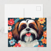 Spielerisches Shih-Tzu- und Blume-Feld Postkarte (Vorne/Hinten)