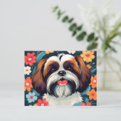 Spielerisches Shih-Tzu- und Blume-Feld Postkarte (Stehend Vorderseite)
