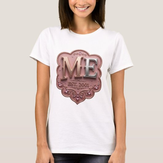 Spielerisches Silber ME EST 2001 Custom Design T-Shirt (Vorderseite)