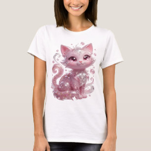 Spielerisches Silber-PINK-GLITTER-KATZE-Zitat-Shir T-Shirt