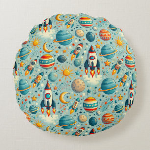 Spielerisches Weltraumthema Rundes Kissen