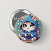 Spielerkatze in gemütlicher Umgebung Button (Vorne & Hinten)