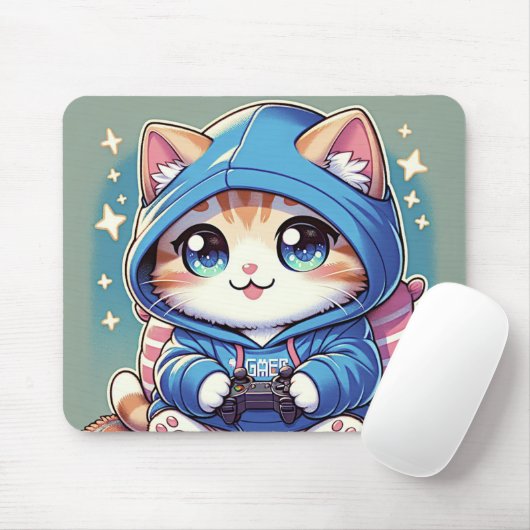 Spielerkatze in gemütlicher Umgebung Mousepad (Mit Mouse)