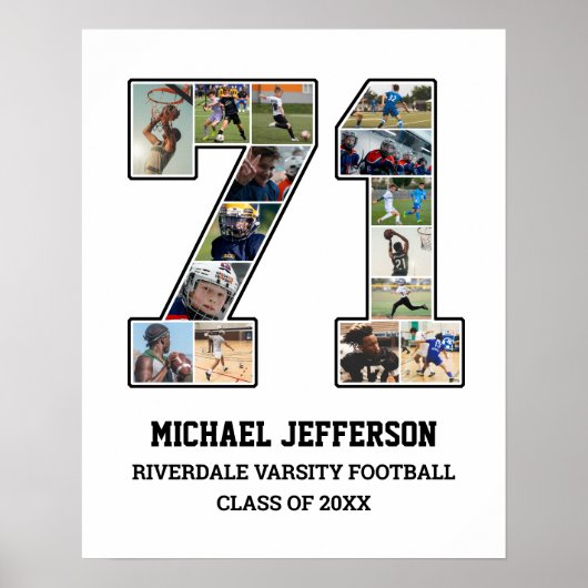 Spielernummer 71 Foto Collage des Senior Sports Te Poster (Vorne)