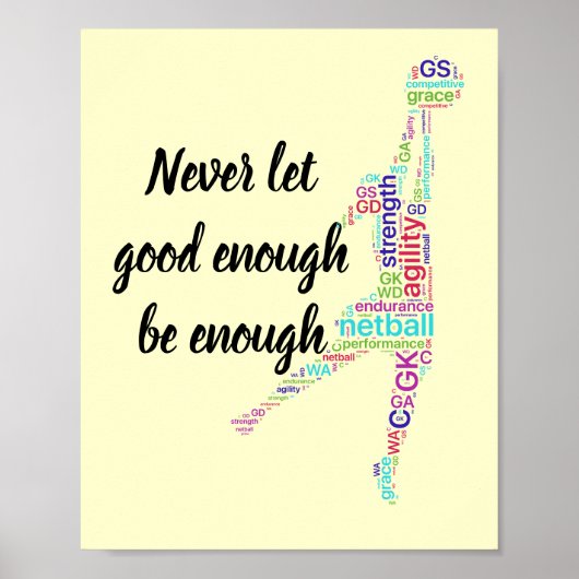 Spielerpositionen und Motivierend Netball-Zitat Poster (Vorne)