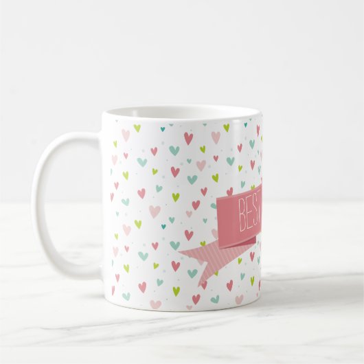 SPIELFÄLTIGE MODERNE HERZEN, leuchtend weißes Must Kaffeetasse (Links)