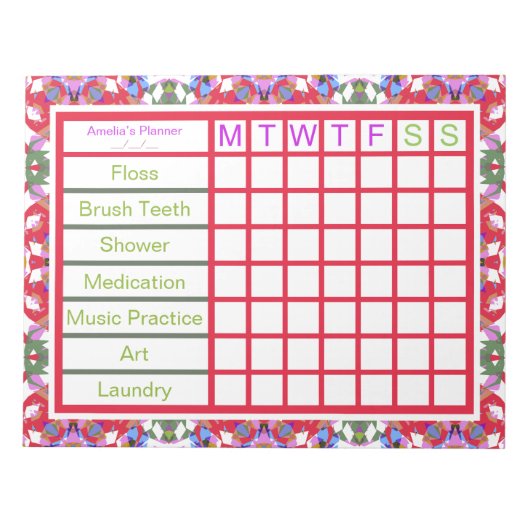 Spielfilm ADHD Girl's Women's Weekly Erinnerung Pl Notizblock (Vorderseite)