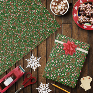 Spielgrünes Festliches Lebkuchenbonbon-Muster Geschenkpapier