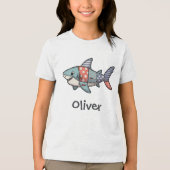 Spielhafter Patchwork-Hai Tri-Blend Shirt (Vorderseite)