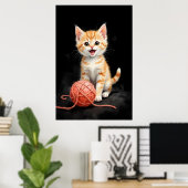 Spielhaftes Kätzchen mit Garn Wasserfarbdruck Poster (Heimbüro)